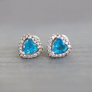 S925 5mm Heart Diamond Blue AAA CZ Stud Earrings Stamped 925